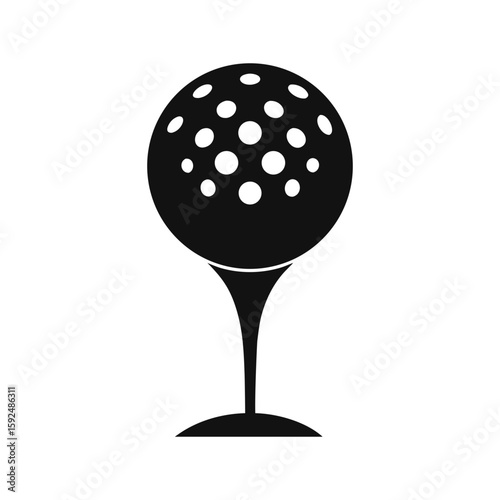 Golf ball placed on tee silhouette for sports and golfing theme with transparent background  