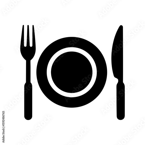 Silhouette of plate with knife and fork for dining or restaurant theme with transparent background  