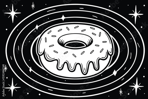 Cosmic donut with swirling galaxy and stars space