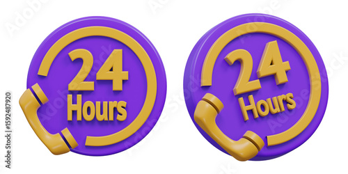 3D 24 hours customer support icon