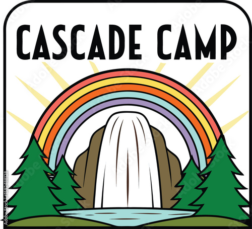 Cascade camp waterfall and rainbow scene trees nature