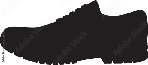 Classic black leather shoe silhouette with laces on a white background