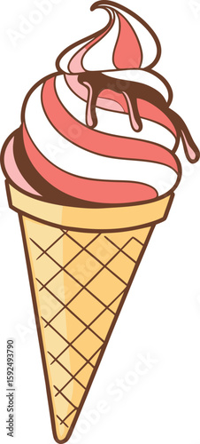 Vector illustration of a colorful ice cream cone with scoops and a waffle cone