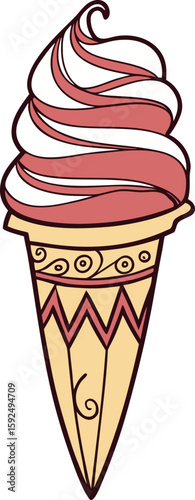 Vector illustration of a colorful ice cream cone with scoops and a waffle cone