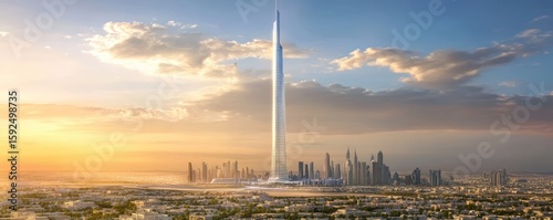 Futuristic View of the Jeddah Tower at Sunset