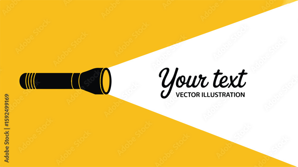 Obraz premium Black flashlight emitting white light on yellow background