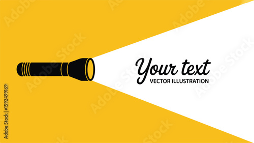Black flashlight emitting white light on yellow background