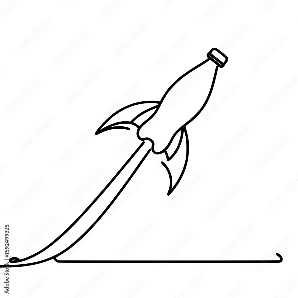 Fototapeta premium Bottle-shaped rocket launching with a single line outline design 
