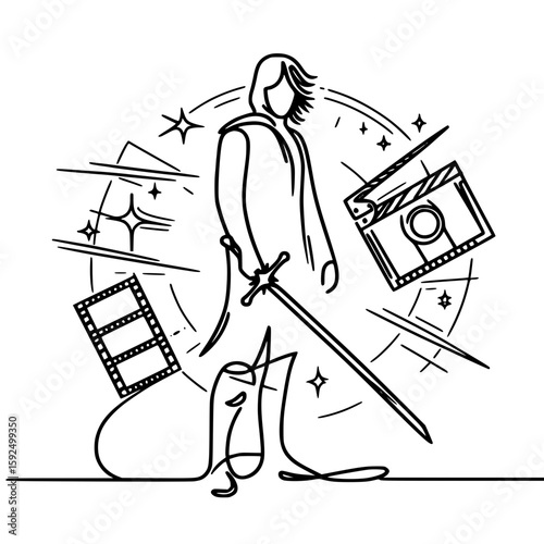 Artistic representation of a character with sword in a movie concept  
