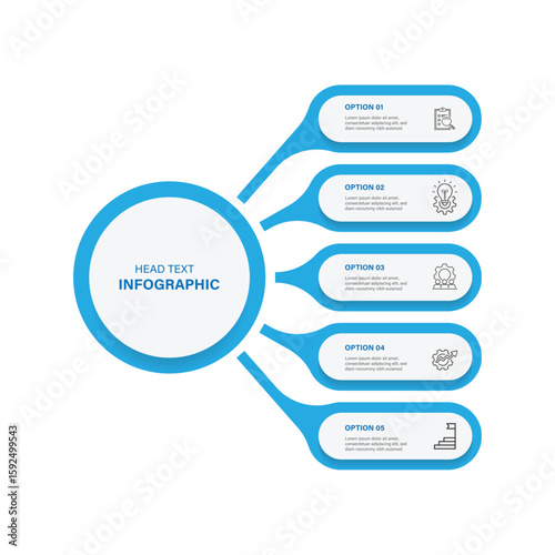 5 step concept diagram infographic template. Vector illustration with blue colors for web and graphic design.