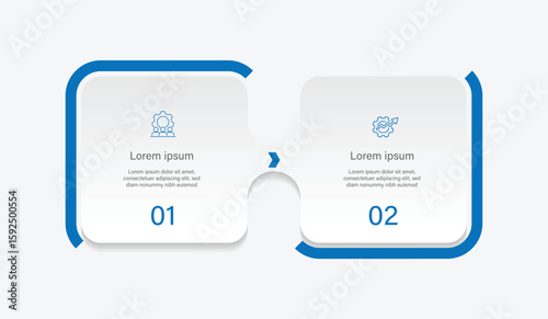 2 step concept infographic template. Columns information, workflow layout, presentation banner.