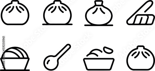 Vector Khinkali Food Icons: Simple Line Style Design Set