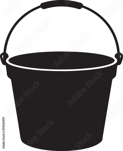 Simple black silhouette of a classic bucket with a handle