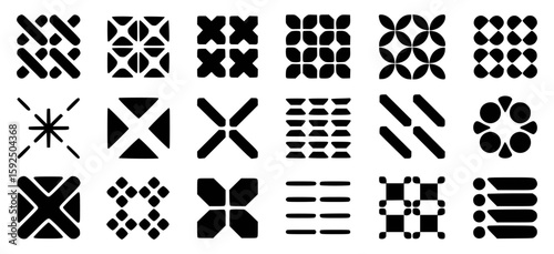 Collection of twenty four black geometric abstract patterns and shapes on white background
