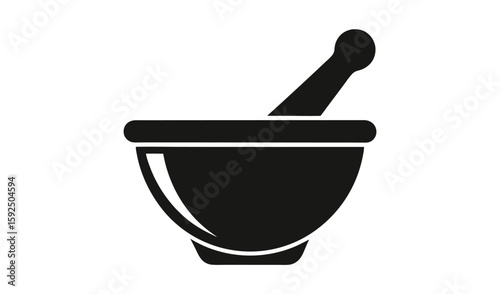 Black silhouette of a mortar and pestle icon