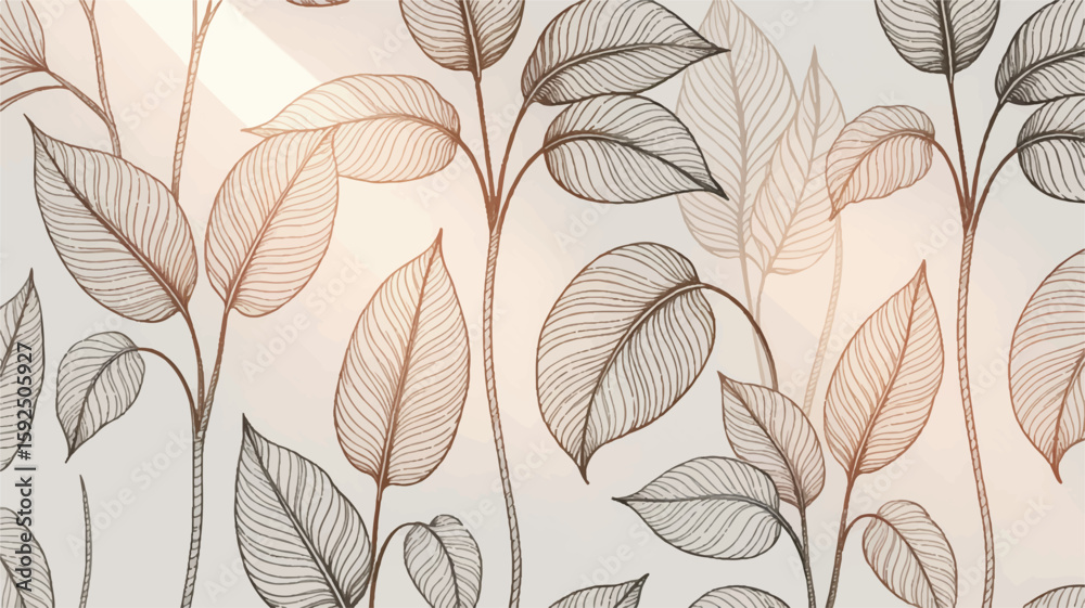 Fototapeta premium Brown line art leaves on a light beige background leaf