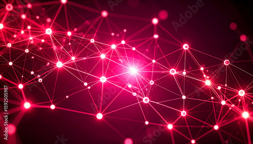 Abstract Red Network Connections: Glowing Lines and Nodes
