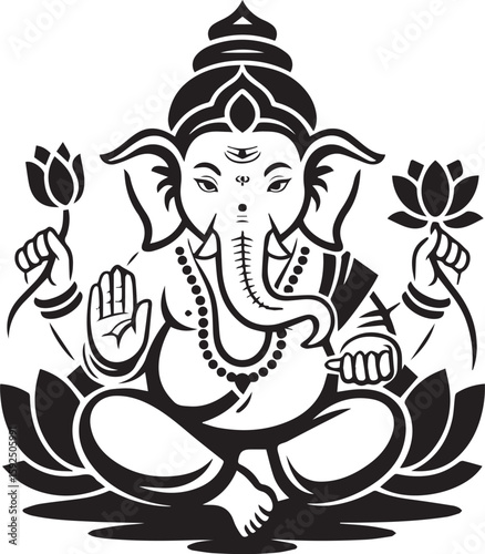 Vector Art of Lord Ganesha - Hindu Elephant God Icon Illustration