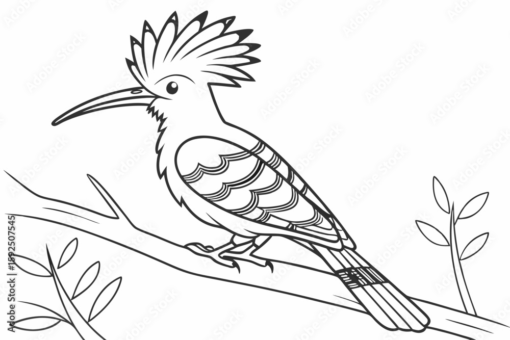Naklejka premium coloring page line art the hoopoe black vector