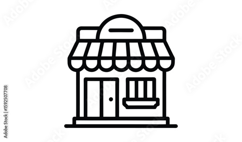 Simple black and white line drawing of a storefront