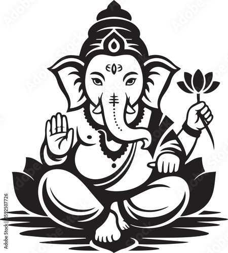 Vector Art of Lord Ganesha - Hindu Elephant God Icon Illustration