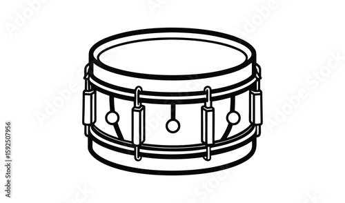 Black and white outline drawing of a snare drum