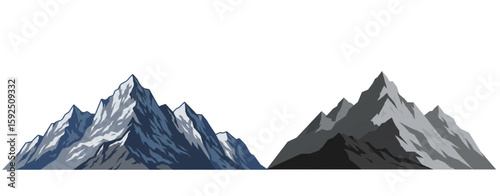 Majestic mountain range design features prominent peaks and detailed slopes, perfect for outdoor adventure themes and scenic landscape graphics.