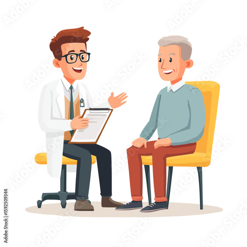 Doctor and senior patient having a friendly consultation, discussing health records.