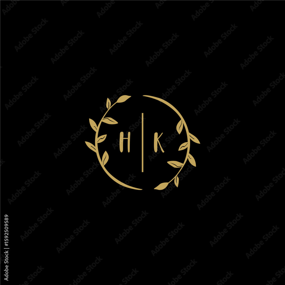 Obraz premium HK feminine and elegant wedding monogram initial logo with circle floral gold