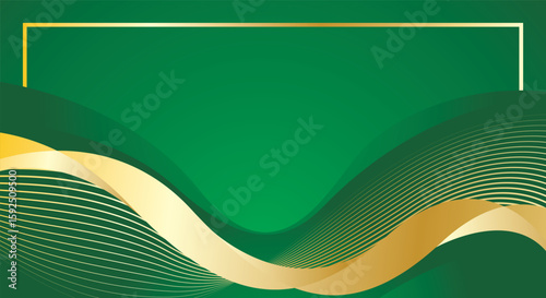 Abstract gradient green gold wave luxury background for certificate, charter and award