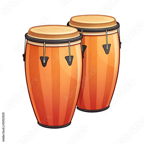 Two wooden conga drums isolated on transparent background