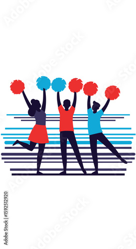 Energetic cheerleaders performing with pom-poms inspiring crowd with vibrant team spirit and athleticism during a sporting event celebration