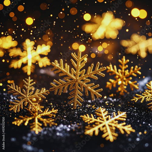 Abstract Gold Snow Flurry with Sparkle Trails on Dark Backdrop