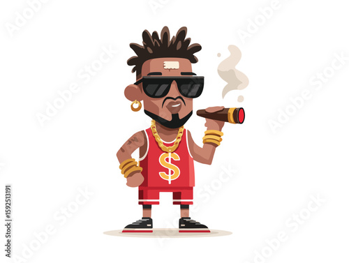Stylish cartoon boy with smirk, bold outfit, cigar, mohawk, flat vector street design vector illustration