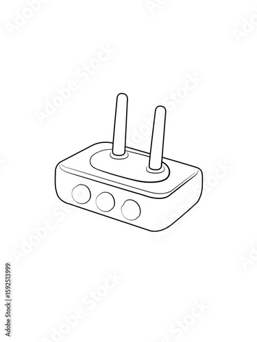 Minimalist wifi router illustration shows connection, signals and wireless communication in a simple line art style.