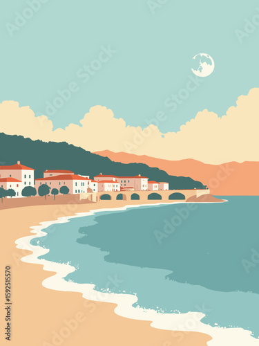 Pescara, Italy – Adriatic seafront and Ponte del Mare in seafoam, pearl white, and sunrise orange