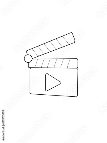 Movie clapperboard illustration in black and white representing cinema, filmmaking and video production themes for creatives.