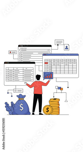 Financial management system for business growth and profitability tracking with digital transactions and data analysis tools