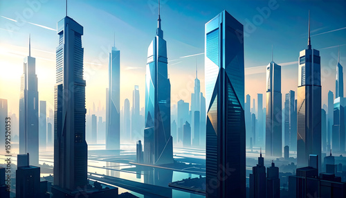 Futuristic City Skyline at Sunrise