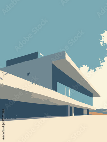 Guidonia Montecelio, Italy – modern aeronautics museum façade against blue sky in steel silver, cobalt, ivory, and shadow gray