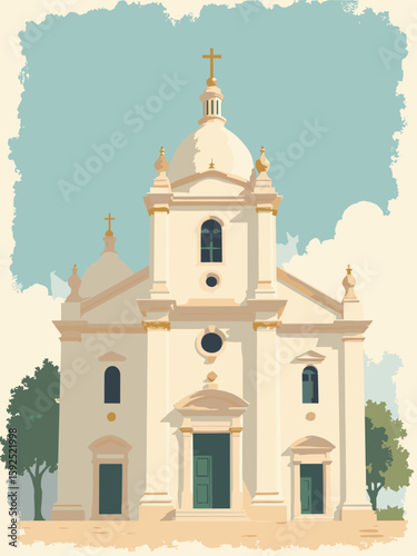 Afragola, Italy – Basilica di Sant’Antonio da Padova architecture in ivory, gold accents, olive, and sky white