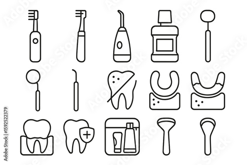 Set of dental care icons on dark background