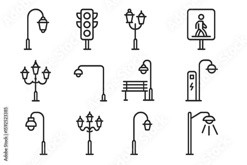 Street light and traffic signal icons on textured background
