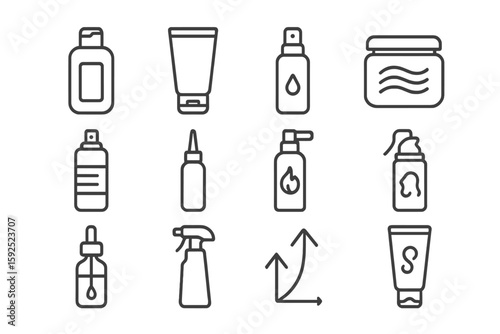 Collection of skincare and haircare product icons on gray background