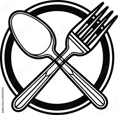 Fork and spoon black icon vector clip art.