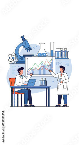 Scientists analyzing data and conducting experiments in a modern laboratory setting