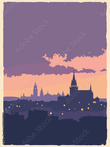 Turin, Italy – Mole Antonelliana skyline in dusk purple, steel gray, and warm cream