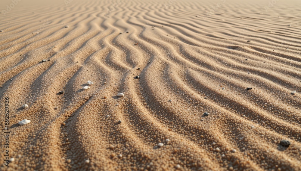 Smooth Patterns of Sand Dunes with Ripples and Small Pebbles Under Bright Sunlight Smooth Patterns of Sand Dunes with Ripples and Small Pebbles Under Bright Sunlight
