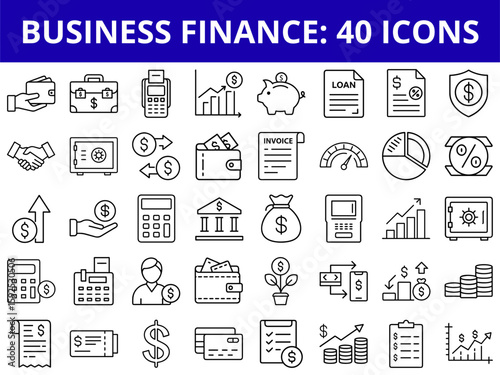 Business finance set of 40 icons representing financial concepts  