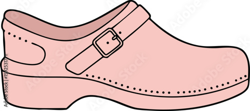 Pink leather clog shoe with buckle strap vector illustration for fashion and footwear design 